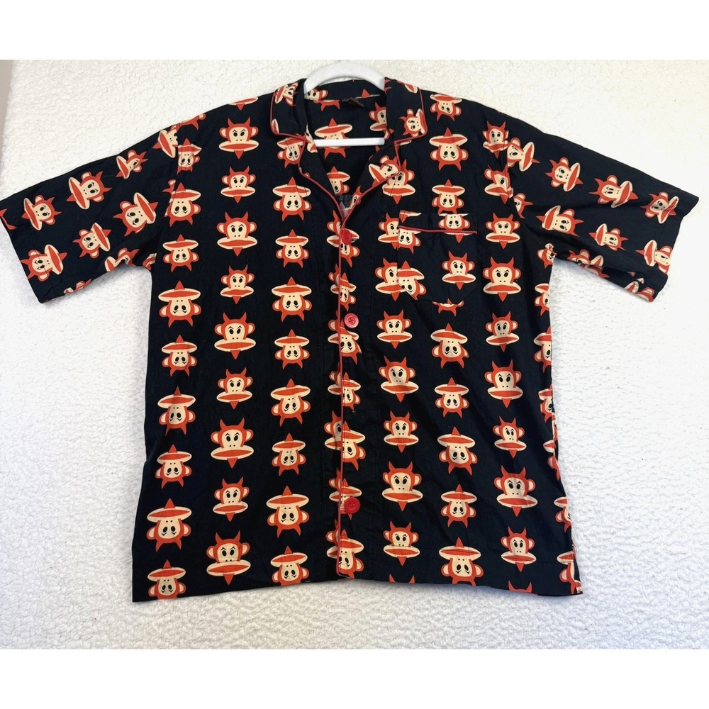 Paul Frank Shirt Mens Large Black Julius Monkey Devil Print Camp Button Front‎